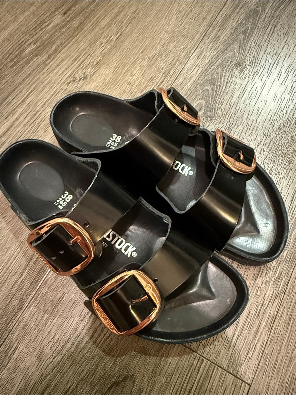 Birkenstock Arizona Big Buckle High Shine Exquisite Black Rose Gold 38 - Picture 3 of 5